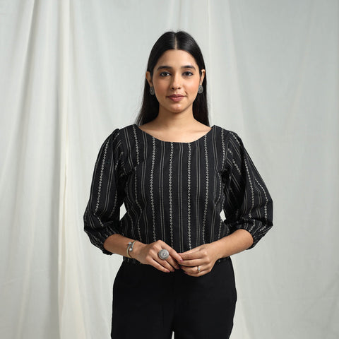 Buy Black Cotton Jacquard Crop Top