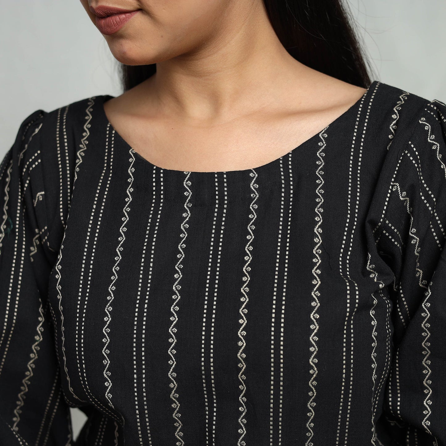 Buy Black Cotton Jacquard Crop Top