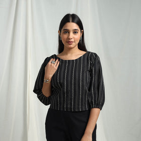 Buy Black Cotton Jacquard Crop Top