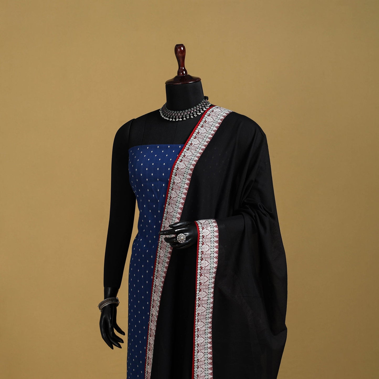 Black - cotton jacquard dupatta with thread border 25