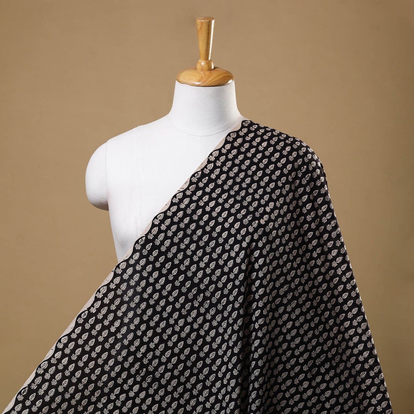 Black Block Print Cotton Jahota Fabric