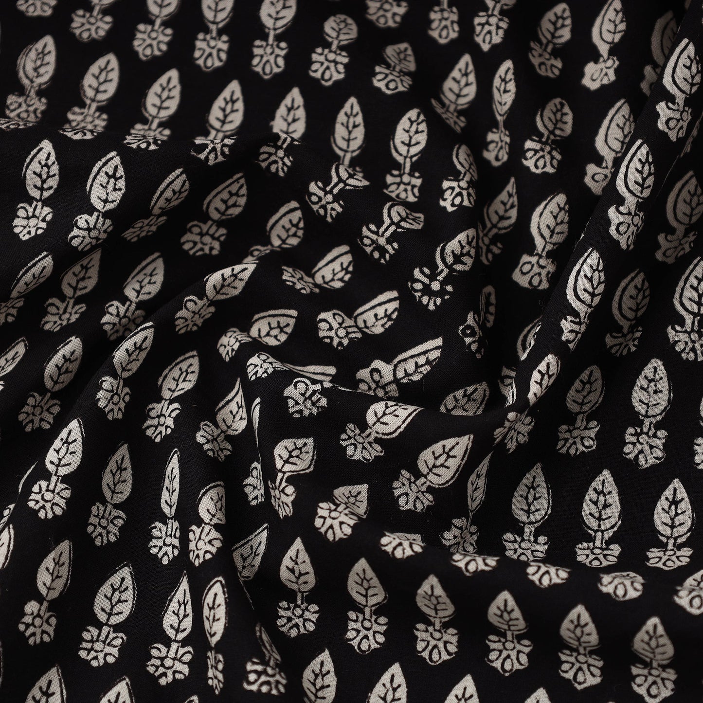  Black Block Print Cotton Jahota Fabric