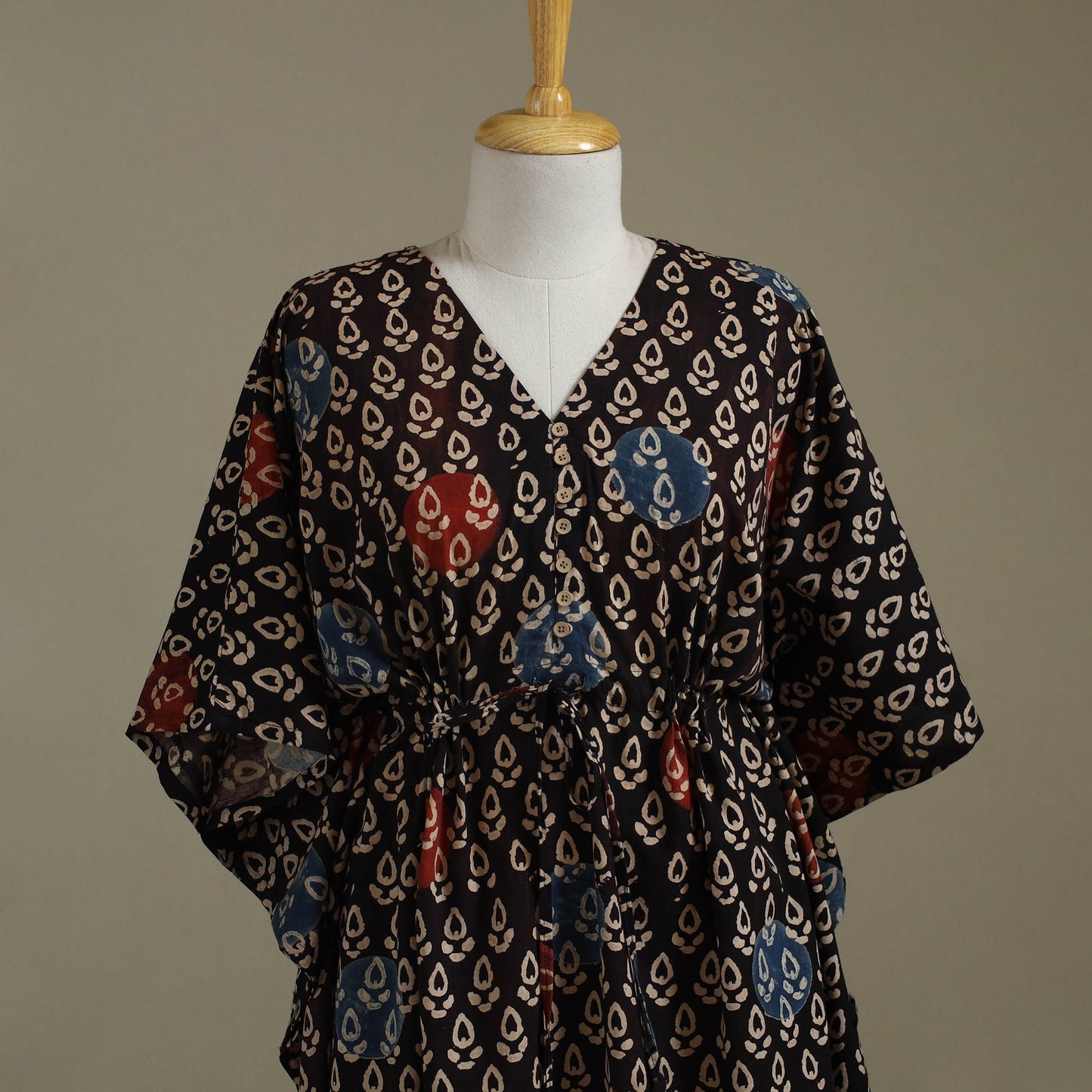 Black Ajrakh Block Print Cotton Kaftan (Long)