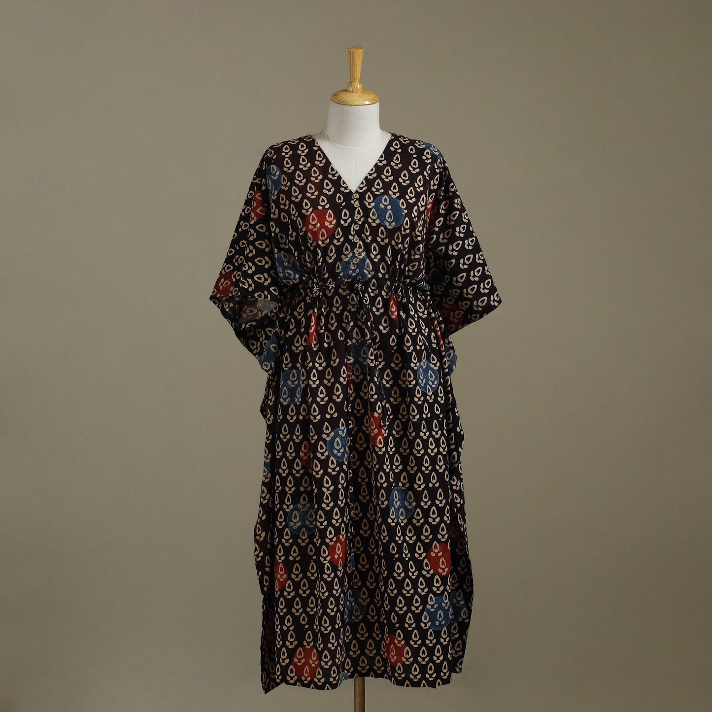 Black Ajrakh Block Print Cotton Kaftan (Long)