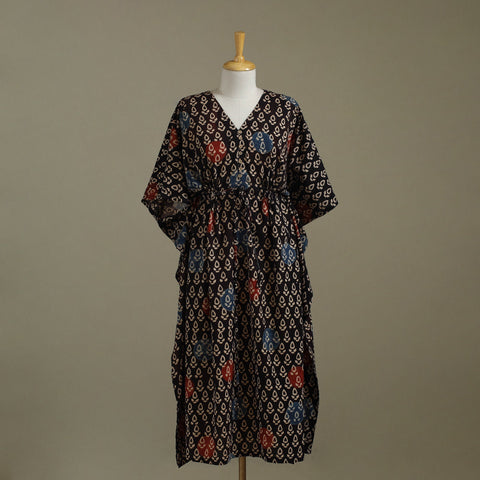 Black Ajrakh Block Print Cotton Kaftan (Long)