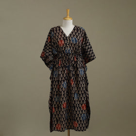 Black Ajrakh Block Print Cotton Kaftan (Long)