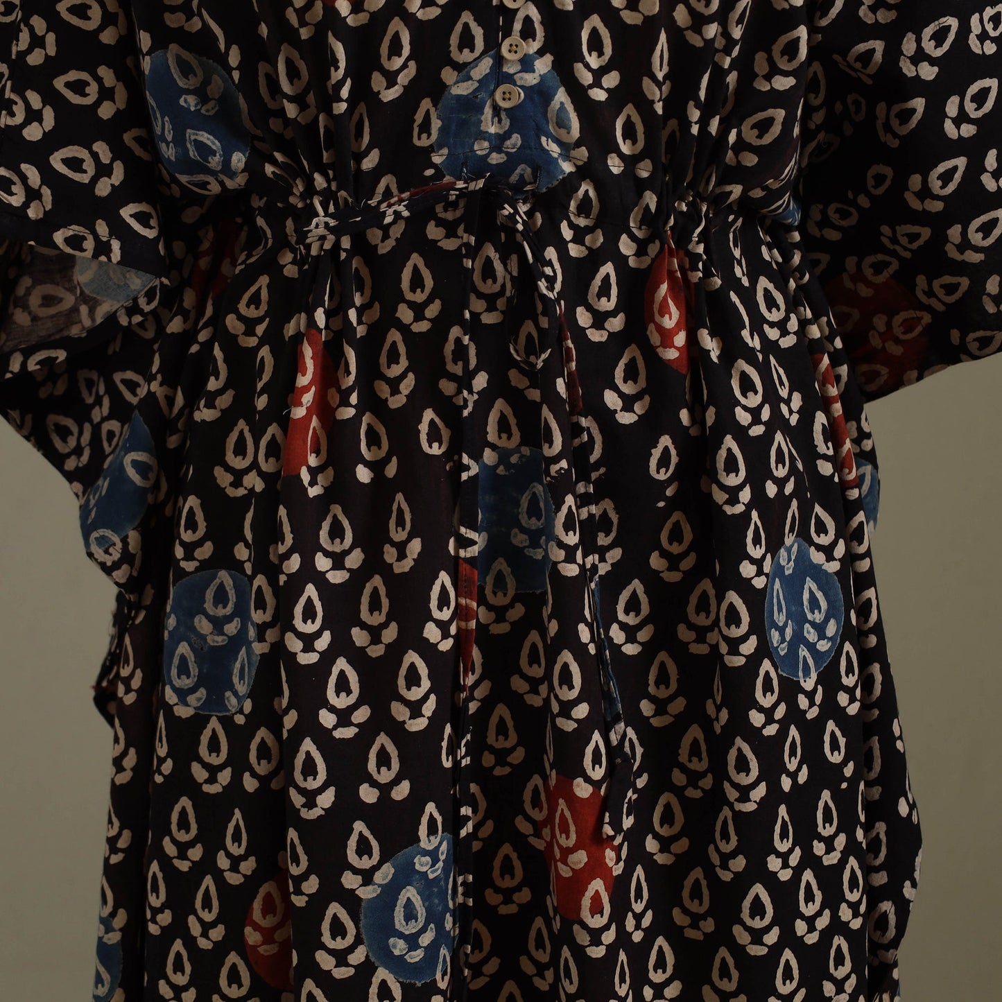 Black Ajrakh Block Print Cotton Kaftan (Long)