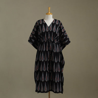 Black Ajrakh Block Print Cotton Kaftan (Long)