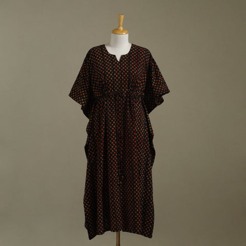 Black Ajrakh Block Print Cotton Kaftan (Long)
