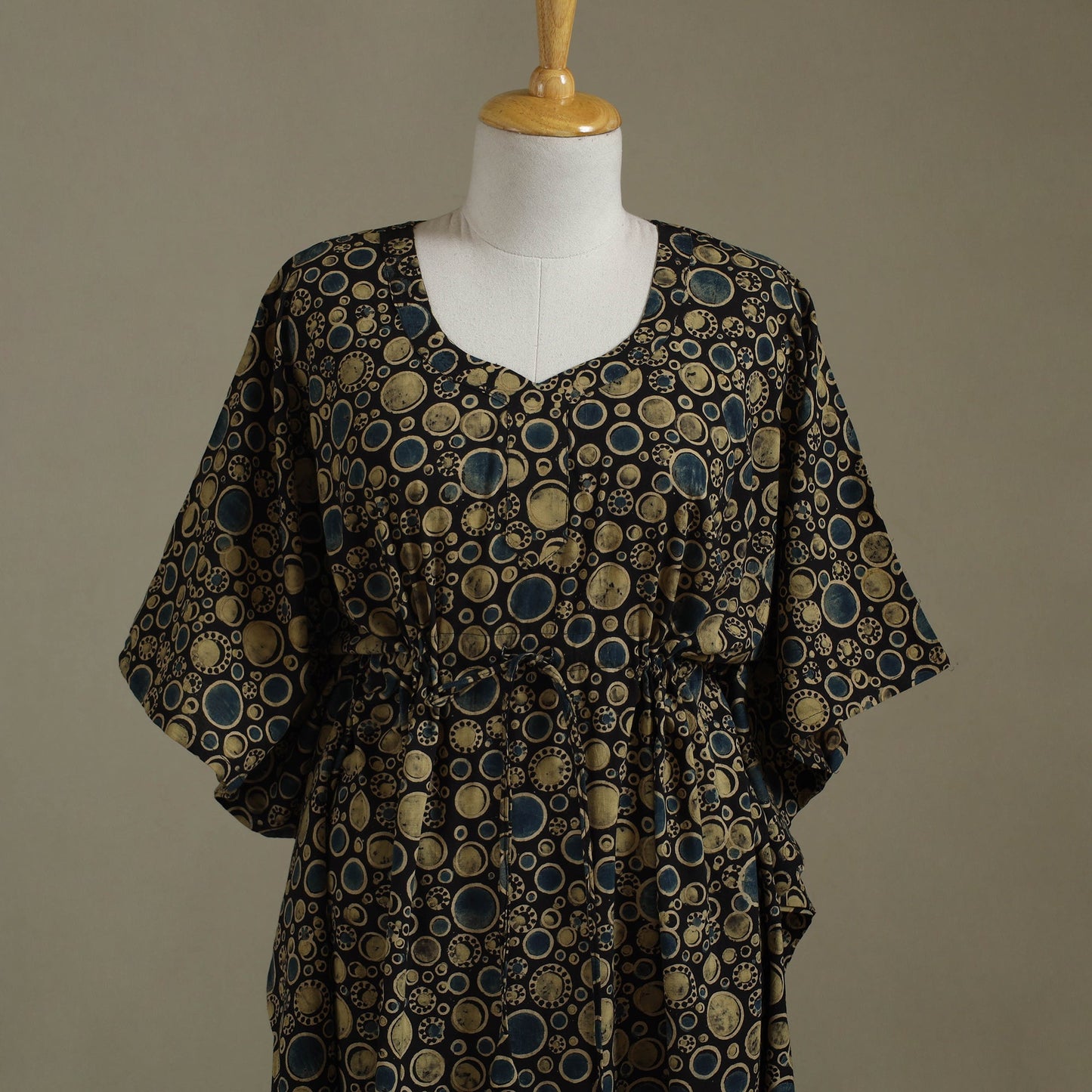 Black Ajrakh Block Print Cotton Kaftan (Long)