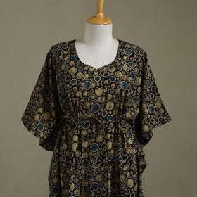 Black Ajrakh Block Print Cotton Kaftan (Long)