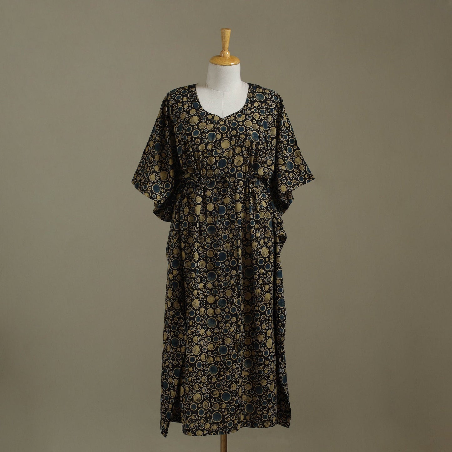 Black Ajrakh Block Print Cotton Kaftan (Long)