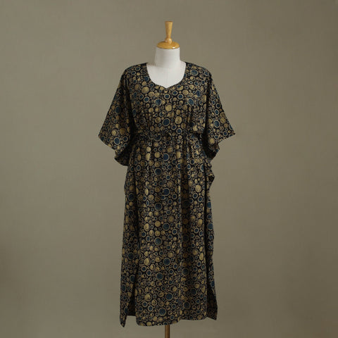 Black Ajrakh Block Print Cotton Kaftan (Long)
