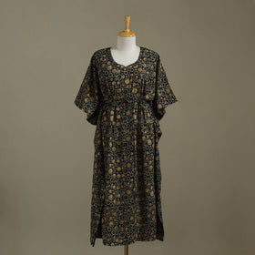 Black Ajrakh Block Print Cotton Kaftan (Long)