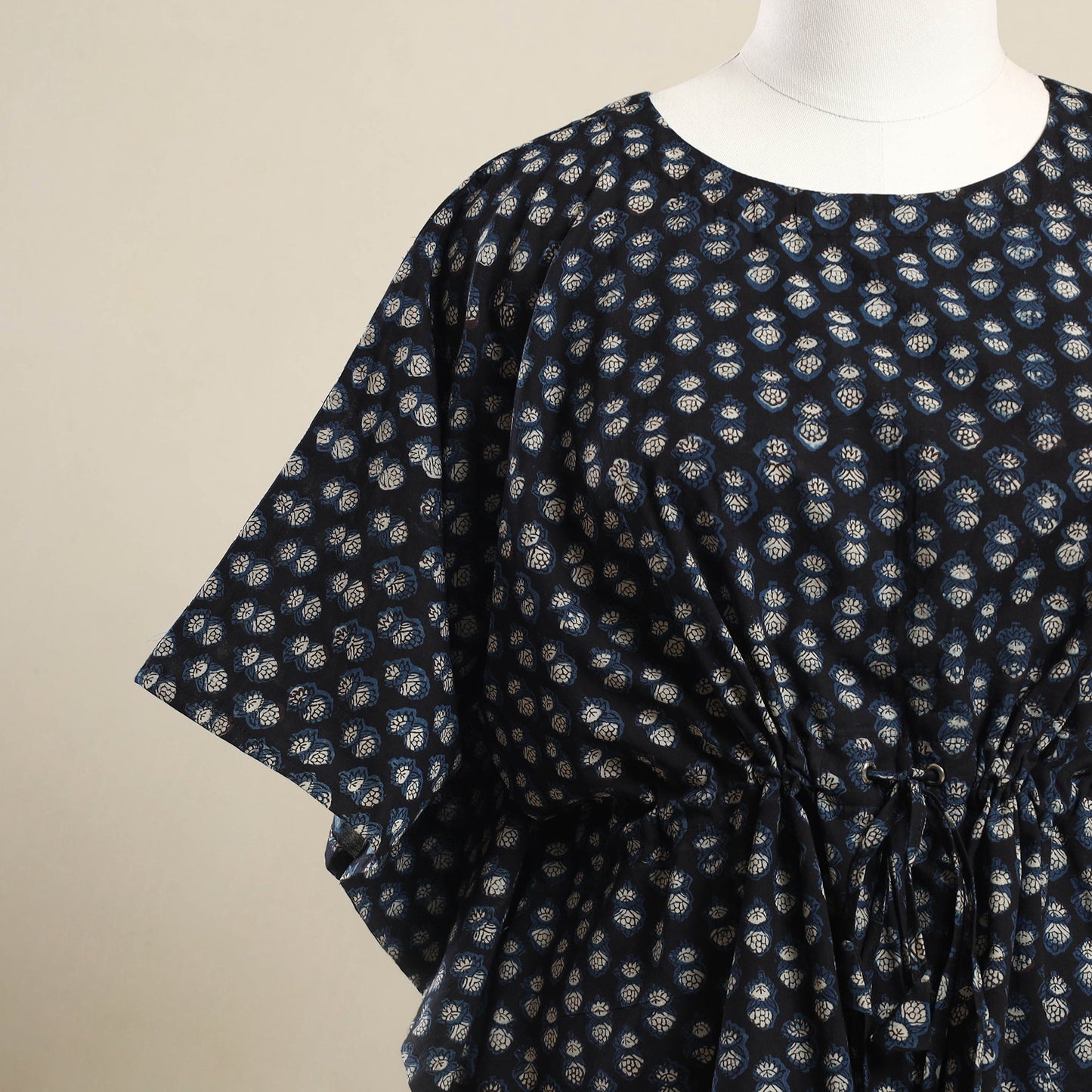 Buy Black Ajrakh Block Print Cotton Kaftan