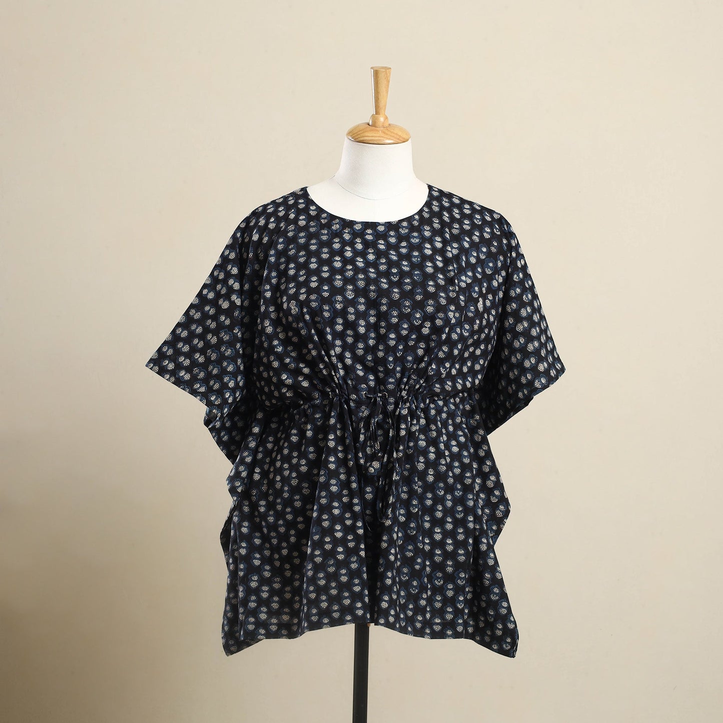 Buy Black Ajrakh Block Print Cotton Kaftan