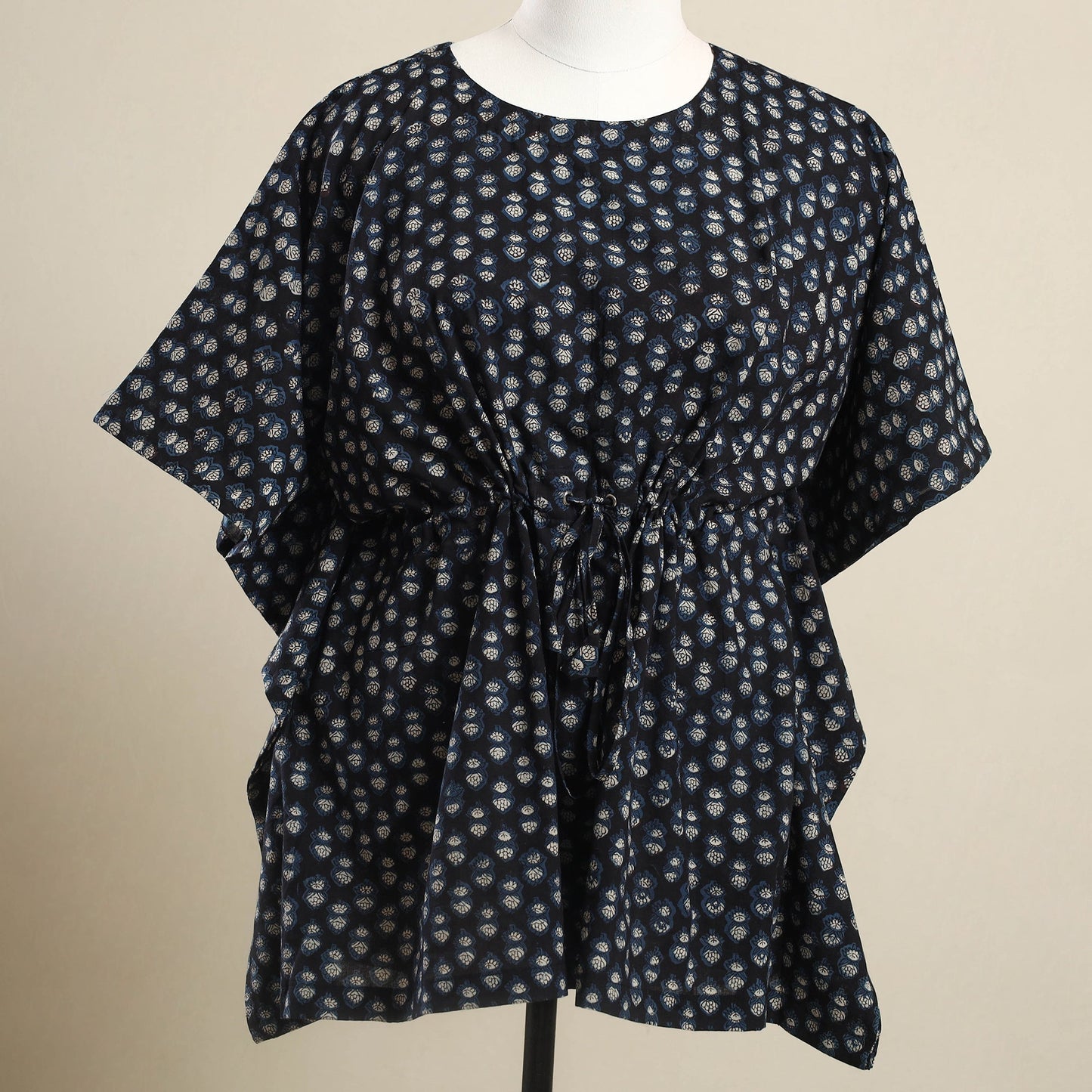 Buy Black Ajrakh Block Print Cotton Kaftan