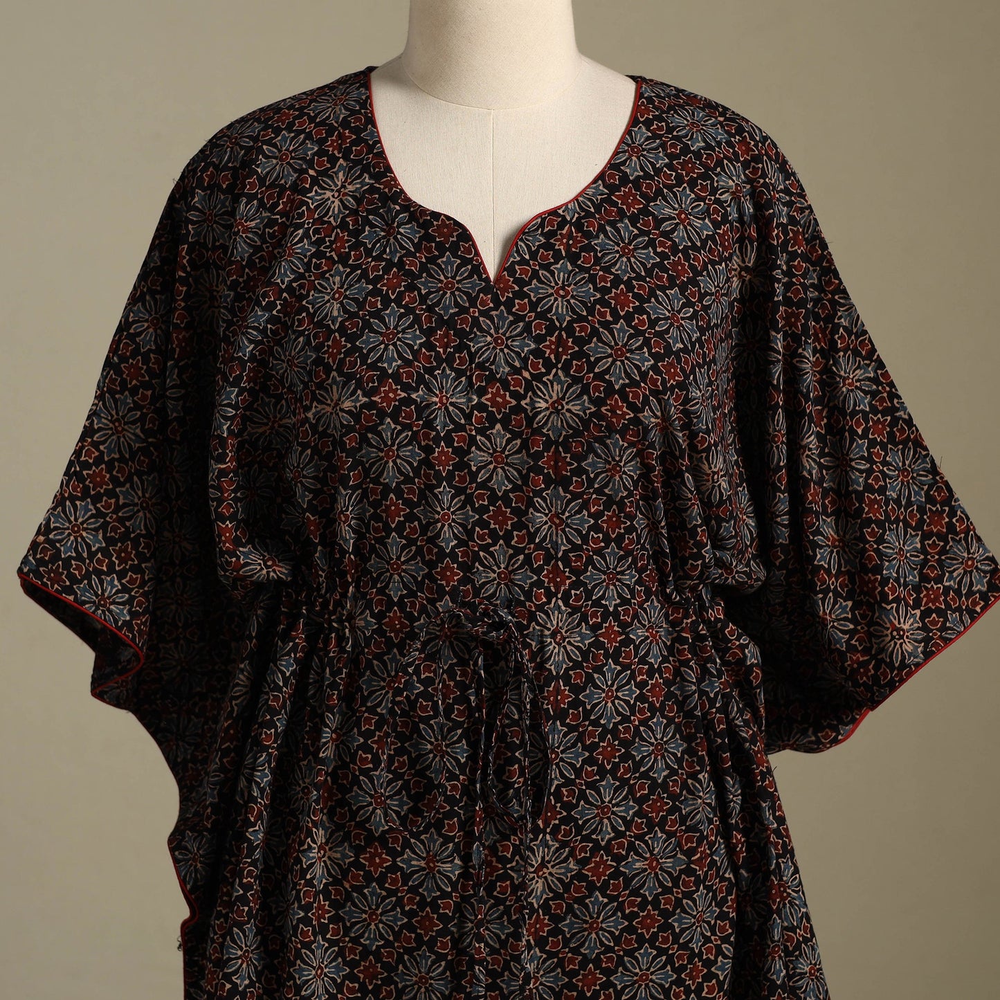 Black Ajrakh Block Print Cotton Kaftan (Short)