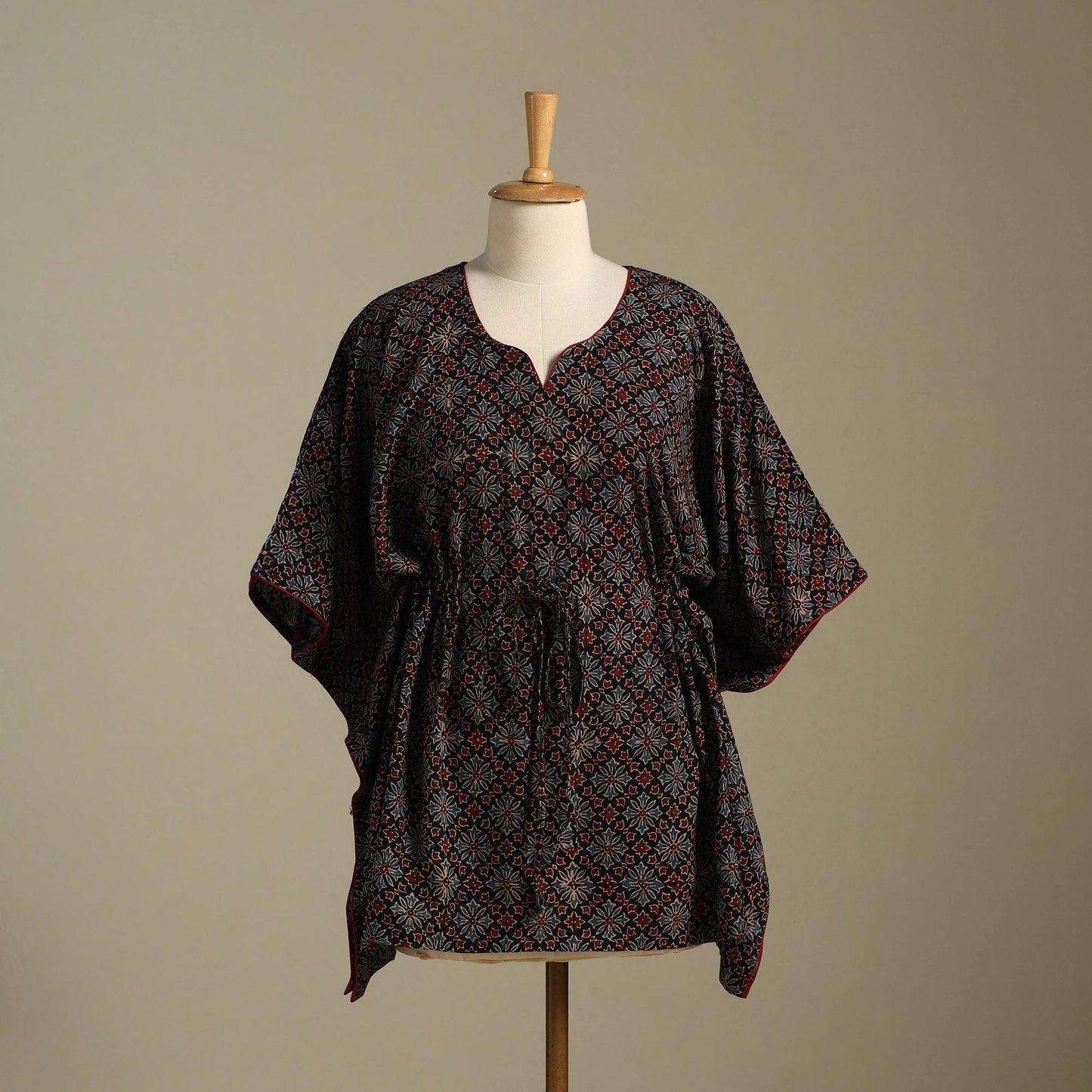 Black Ajrakh Block Print Cotton Kaftan (Short)