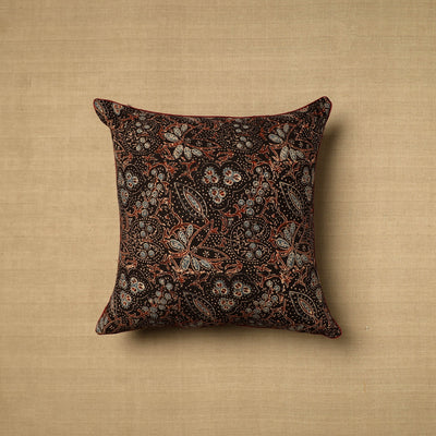  Black Block Print Cotton Kalamkari Cushion Cover
