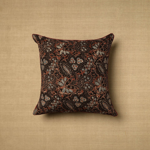  Black Block Print Cotton Kalamkari Cushion Cover