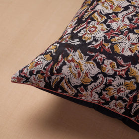 Black Block Print Cotton Kalamkari Cushion Cover