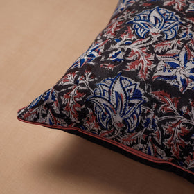 Black Block Print Cotton Kalamkari Cushion Cover