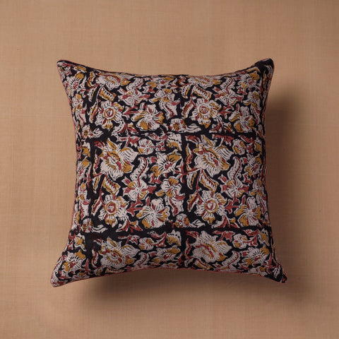 Black Block Print Cotton Kalamkari Cushion Cover