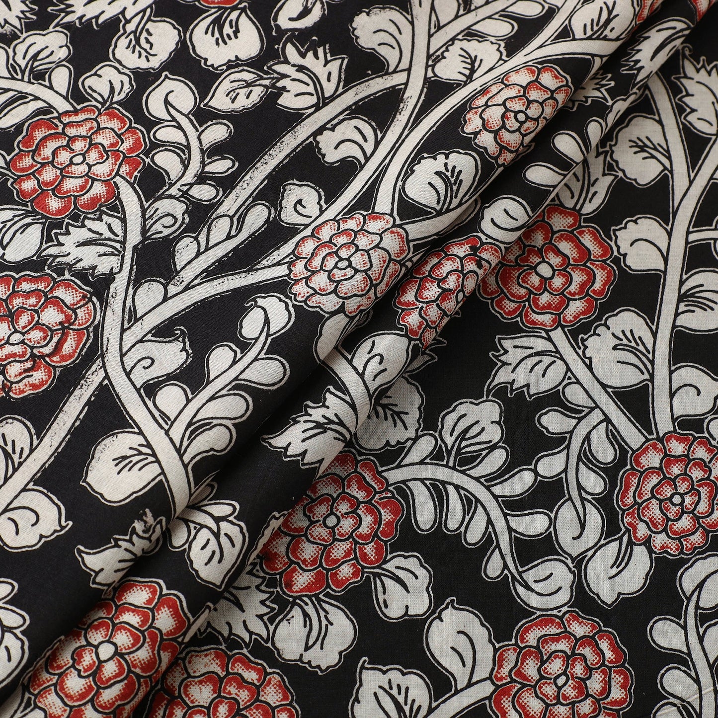 Buy Black Cotton Kalamkari Print Fabric