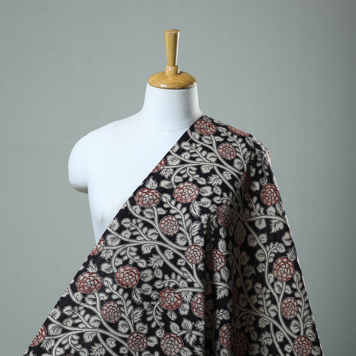 Buy Black Cotton Kalamkari Print Fabric