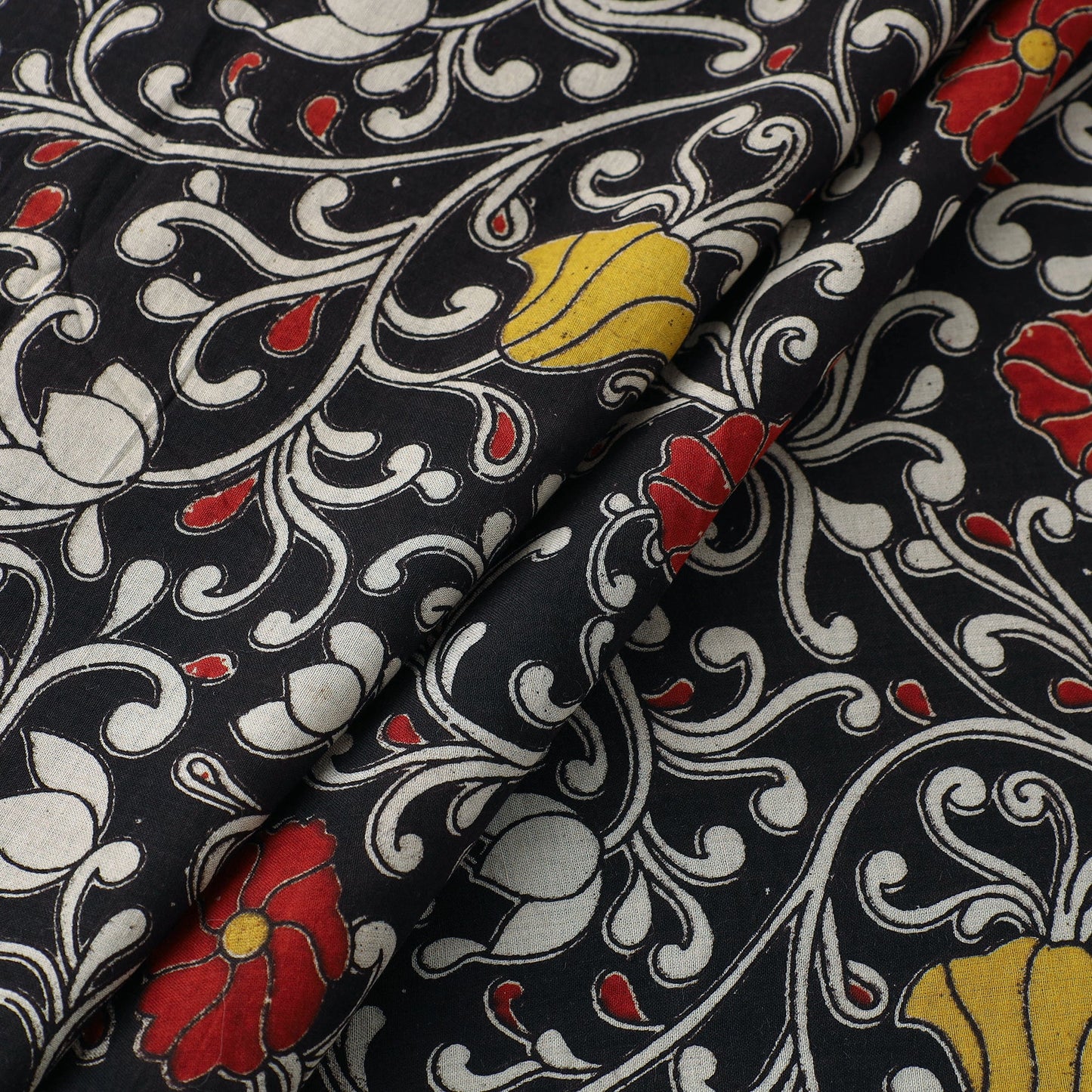 Buy Black Cotton Kalamkari Print Fabric
