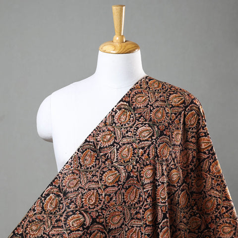 Black Block Print Cotton Kalamkari Fabric