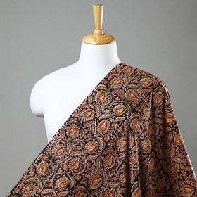 Black Block Print Cotton Kalamkari Fabric