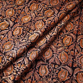 Black Block Print Cotton Kalamkari Fabric