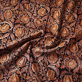 Black Block Print Cotton Kalamkari Fabric