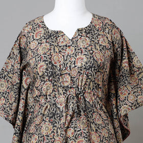 Black - Block Print Cotton Kalamkari Kaftan with Tie-Up Waist (Medium)