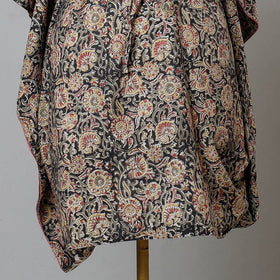 Black - Block Print Cotton Kalamkari Kaftan with Tie-Up Waist (Medium)