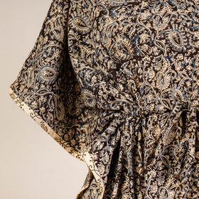 Black Block Print Cotton Kalamkari Kaftan with Tie-Up Waist