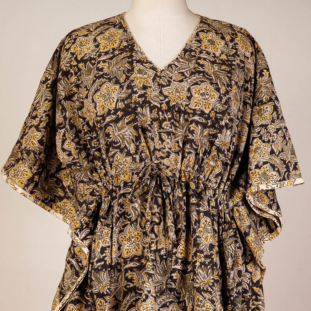 Block Print Cotton Kalamkari Kaftan with Tie-Up Waist