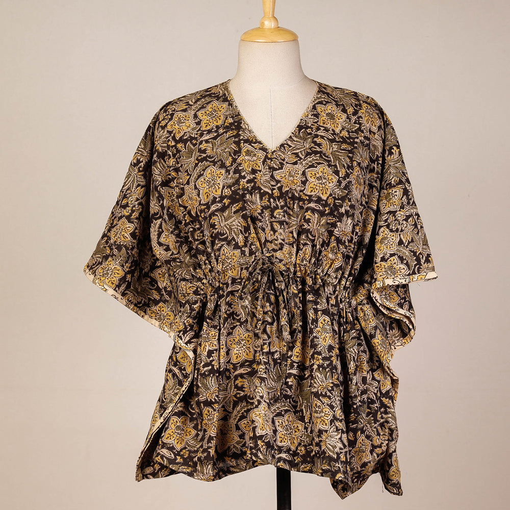 Block Print Cotton Kalamkari Kaftan with Tie-Up Waist