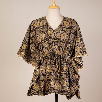 Block Print Cotton Kalamkari Kaftan with Tie-Up Waist