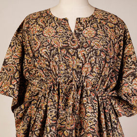 Black - Kalamkari Block Printed Cotton Kaftan with Tie-Up Waist (Short)
