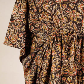 Black - Kalamkari Block Printed Cotton Kaftan with Tie-Up Waist (Short)