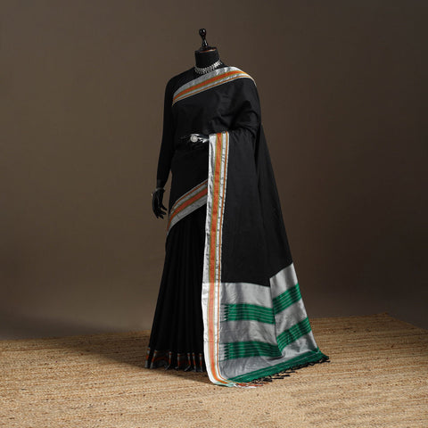 Cotton khun saree with chikki paras border 14 - handcrafted