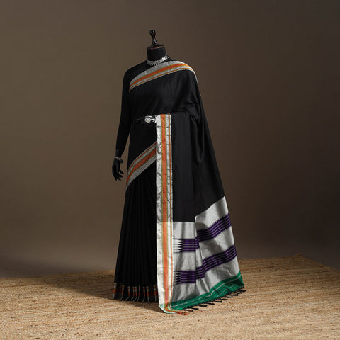 Cotton khun saree with chikki paras border 15 - handcrafted