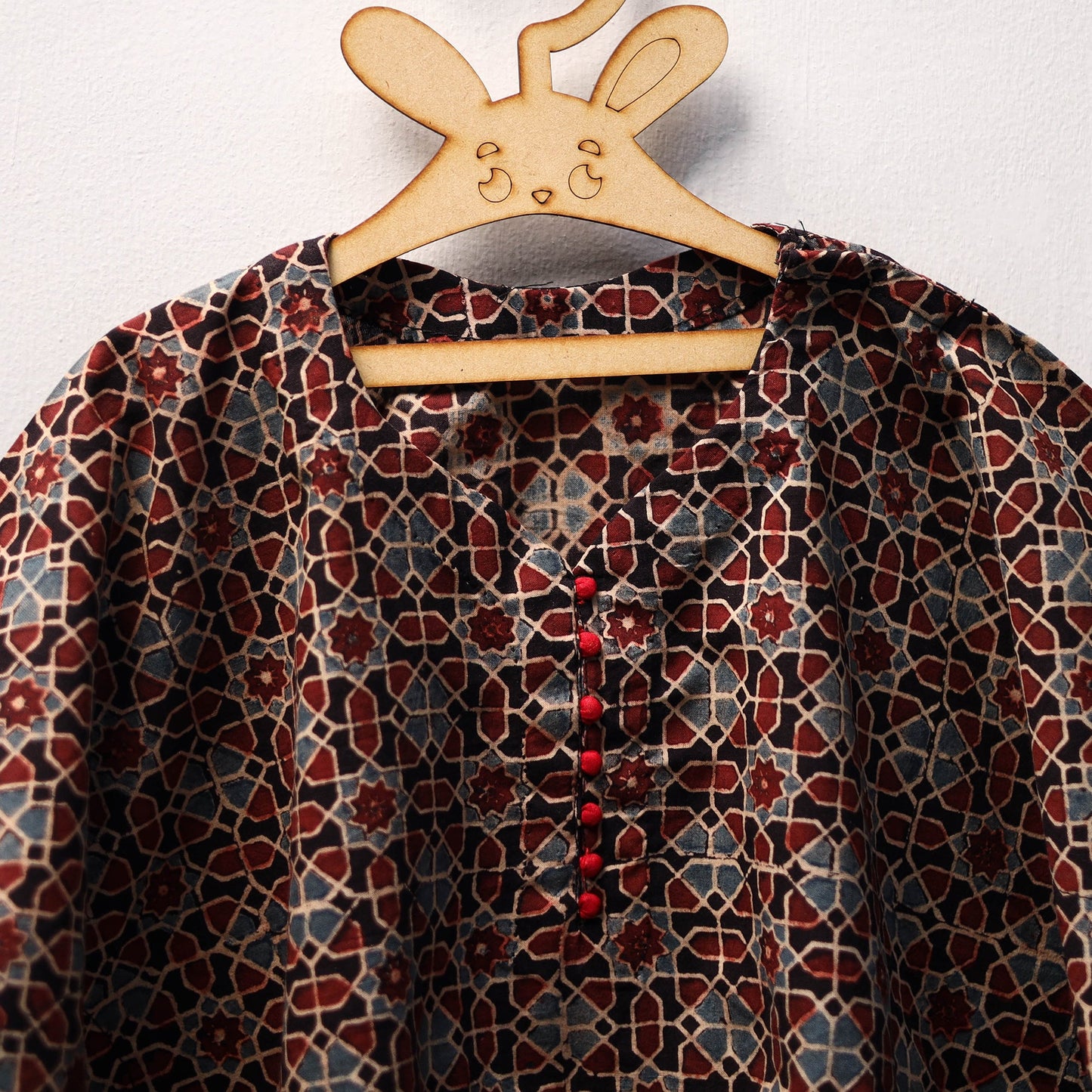 Black Ajrakh Block Print Cotton Kids Kaftan (3-4 Years)