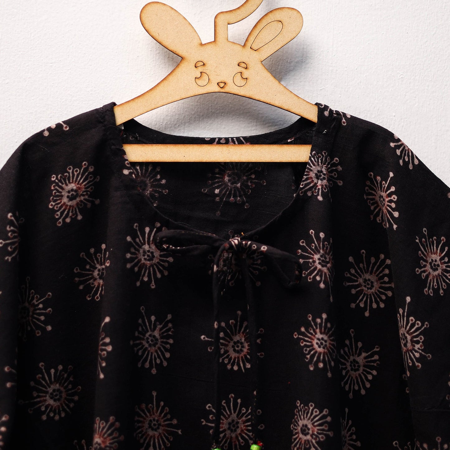 Black Ajrakh Block Print Cotton Kids Kaftan (3-4 Years)