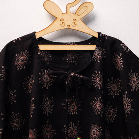 Black Ajrakh Block Print Cotton Kids Kaftan (3-4 Years)