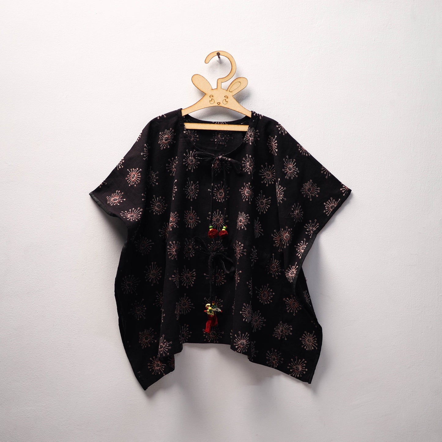 Black Ajrakh Block Print Cotton Kids Kaftan (3-4 Years)