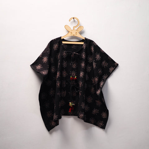 Black Ajrakh Block Print Cotton Kids Kaftan (3-4 Years)
